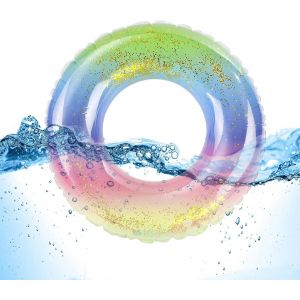 KAL-Anneau De Natation,Anneau Flottant Transparent,Bouée De Bain Bleue À Sequins Étoilés, Anneau De Natation Gonflable Pour Enfants,Anneaux De Natation Pour Fête De Piscine D'Été - Neuf