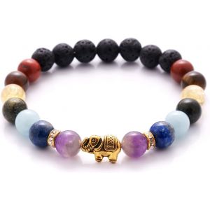 Bracelet 7 Chakras Avec De Véritables Perles De Pierre Naturelle Et De Lave De 8mm - 7 Chakra Bracelet Avec Certification D'authenticité - Neuf