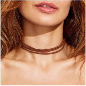 Kal-Collier Ras Du Cou En Cuir Superpos&eacute; Gothique Collier En Cuir Marron Collier Court Avec Cordon En Cuir Collier Punk En Daim Collier Ras Du Cou Bijoux Pour Femmes Et Filles - Neuf