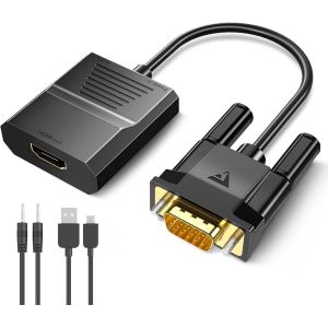 Adaptateur Vga Vers Hdmi, 1080P Vga Mâle Vers Hdmi Femelle Convertisseur Avec Audio, Vga To Hdmi Adapteur Pour Tv, Ordinateur, Projecteur, Moniteur, Pc À Hdtv Connecteur Hd, Unidir[Video1130] - Neuf