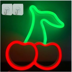 Kalanka-Applique Murale N&eacute;on &Agrave; Led En Forme De Cerise, Fonctionne Avec Piles/Usb, Pour Chambre &Agrave; Coucher, Cadeau De No&euml;l, F&ecirc;te D'anniversaire, D&eacute;coration D'int&eacute;rieur - Neuf
