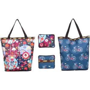 SJZG-Lot De 2 Grands Sacs De Courses Avec Fermeture &Eacute;clair Et Poche Int&eacute;rieure - Imperm&eacute;ables - Pliable - R&eacute;utilisable - Sac De Courses - Sac De Plage - Sac De Voyage, Multicolore, 40 X 39 X 11 - Neuf