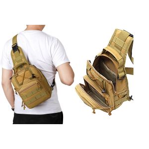 Sacoche de poitrine outdoor pour homme - Kaki, sac bandouli&egrave;re ajustable avec plusieurs poches - Neuf