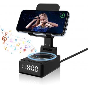 ChenQuanSarl-Enceinte Bluetooth Portable 5 En1, Enceinte Bluetooth, Chargeur Sans Fil, Réveil Matin Chargeur Sans Fil, Support Tablette Réglable Idee Cadeau Homme, Femme, Anniversaire, Noel - Neuf