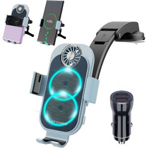 Ongi-15w Chargeur Sans Fil Voiture Support De Téléphone Double Bobine Qi Chargeur Induction Voiture Avec Rapid Adaptateur Chargeur Qc 3.0 Pour Samsung Galaxy Z Flip 5/4/3/2 Iphone14/13 Huawei Noir - Neuf