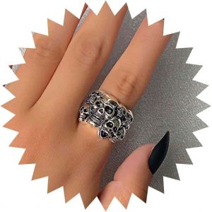 Kahfl-Punk Skull Bande Anneau Halloween Crâne Anneau Or Squelette Squelette Squelette Réglable Ouverte Anneau De Crâne De Crâne - Neuf