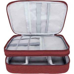 TWQ-Organiseur de Pochette Rangement Cable étanche, Grande Poche pour Disque Dur, Trousse Rangement Cables, Double Couche, Organiseur de Câbles électroniques, Rangement Câbles et Disque Dur,Rouge - Neuf