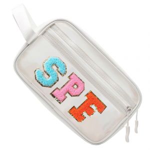 Transparent SPF un Sac de Maquillage de Soleil, Crème Cosmétique Soleil sac à fermeture à Glissière Preppy Patch, Cadeaux pour les Femmes et les Jeunes - Neuf
