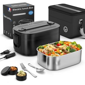 Heated Bowl, 100 W Electric Heated Lunch Box, 1.5 L Insulated Lunch Box For Hot Meals, 12 V/24 V/220 V For Car, Truck, Office, Heated Cigarette Lighter Bowl, Black - Neuf