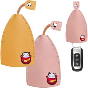 2 pi&egrave;ces &eacute;tuis &agrave; cl&eacute;s de voiture,sacs &agrave; cl&eacute;s de type &agrave; tirer couverts pochette &agrave; cl&eacute;s de voiture en cuir PU porte-cl&eacute;s couverture de cl&eacute; de voiture pour hommes femmes (jaune et rose) - Neuf