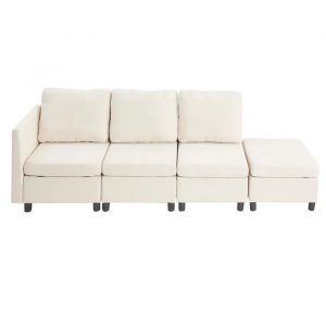 Canap&eacute; Modulable 3 Places-Duoku-avec Rangement Int&eacute;gr&eacute;-Sofa d'Angle Moderne en Mousse Haute Densit&eacute; et Cadre en Bois Robuste-Beige - Neuf