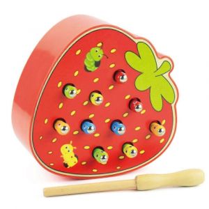 Jouets &Eacute;ducatifs En Bois Pour La Petite Enfance Jeu De Ver De Capture Magn&eacute;tique Couleur Cognitif, Style Fraise - Neuf