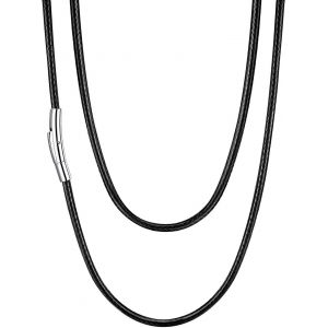 Kal-Largeur 2mm/3mm-Cha&icirc;ne Homme Cuir Cordon Noir Homme Collier Cordon Fermoir Acier Inoxydable Bijoux Tendance Simple Pour Homme Femme 41cm/46cm/51cm/55cm/61cm/66cm/71cm/76cm - Neuf