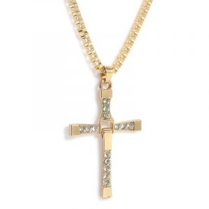 Dominic Toretto Le Rapide Et Le Furieux Célébrité Vin Diesel Article Cristal Jésus Hommes Croix Pendentif Collier Cadeau Bijoux--Gold - Neuf
