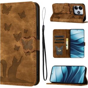 KAL-Housse Protection Pour Xiaomi Redmi Note 14 5G Pouces Mat&eacute;riau En Cuir Pu Coque Redmi Note 14 5G Avec Fentes Pour Cartes Housse Redmi Note 14 5G Marron - Neuf