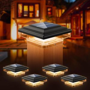 Lot De 4 Lampes Solaires Capuchons De Protection,8leds,Ip65 &Eacute;tanche Solaire Lumi&egrave;res Lampe Solaire De Jardin Ext&eacute;rieures Pour Poteaux De Cl&ocirc;ture 70 Mm/80 Mm/90 Mm/100 Mm(76 X 76 Mm) Noir - Neuf