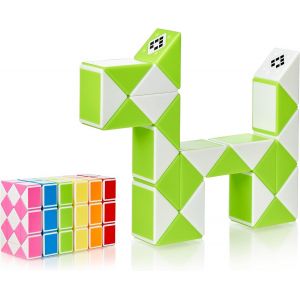 KAL-Magic Snake Cube | Jouet De Poche Pour Les Enfants De 4 &Agrave; 8 Ans | Cadeau Anniversaire Enfants Invites | Cadeau Pour &Eacute;l&egrave;ves - 24 Blocs | 2,3 Mm X 1,8 Mm | Vert - Neuf