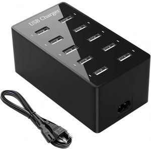 LORANKA-Chargeur Multiple 10 Ports, Station de Charge USB de Bureau, Multi USB Charger pour iPhone 12/13/14/15/16, Samsung S25/S24 Ultra/Z Flod/Z Flip, Xiaomi, iPad, iPod - Neuf