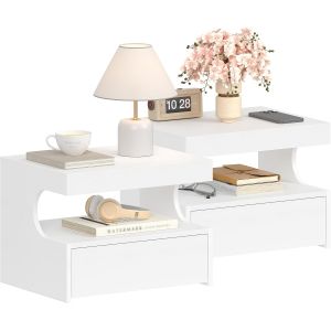 Ulteronixshop-Table de Chevet Suspendue Lot de 2, Table de Nuit Suspendue, Tables de Chevet Murale avec 1 Tiroir Coulissant, &Eacute;tag&egrave;re Murale avec Espace ouvert, pour Chambre &agrave; Coucher, Salon, Blanc NS - Neuf