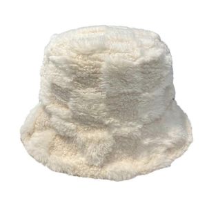Chapeau De Seau À Carreaux En Peluche Réglable Bob Chapeau De Pêcheur Chaud Chapeau Pour Hommes Et Femmes Pour L'hiver Et Le Printemps-Blanc - Neuf