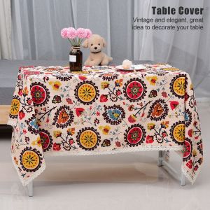 Hjlian Nappe En Coton Et Lin Pour Table De Salle A Manger, De Cuisine, De Protection, Decorative, 140 X 100 Cm - Neuf