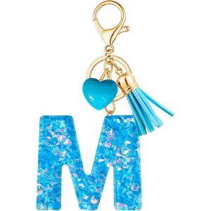 KAL-Porte-Cl&eacute;s Bleu Avec Lettre Porte-Cl&eacute;s Fille Initiale Cadeau Femmes Porte-Cl&eacute;s Coeur D&eacute;corer Pour Sac Sac &Agrave; Dos Porte-Clef Gland Or Porte-Clef Femme A-Z - Neuf