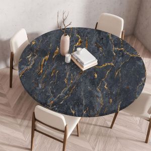 3D Nappe Ronde avec Bord Élastique, Nappe de Table Anti-Tache Antidérapante Nappe Jardin Exterieur Protection Table Ronde Extensible pour Cafe Cuisine Fête Table (Pierre B,80cm) - Neuf