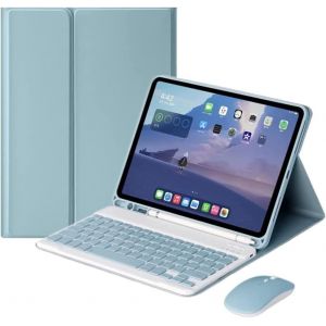 &Eacute;tui Avec Clavier Color&eacute; Pour Ipad Pro 11"" 4e, 3e Et 2e G&eacute;n&eacute;ration Avec Souris, Ipad Pro 11"" 2022, Joli, Amovible, Sans Fil, Bluetooth (Bleu Brume)[Z2280] - Neuf