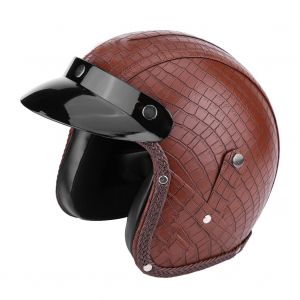 Casque Moto Universel Demi-Ouvert En Cuir Pu (Crocodile Marron Xl) - Neuf