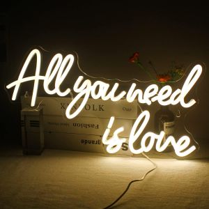 All You Need Is Love Neon Sign,Enseigne Au Néon Led Pour Décoration De Fête De Mariage, Enseignes Au Néon De Mur D'Art Pour La Maison Chambre D'Enfants Fête De Mariage Toile De Fond Décoration - Neuf
