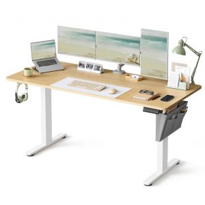 Bureau Électrique Assis-Debout Bureau Réglable En Hauteur 60 X 120 X (72-120) Cm 4 Hauteurs Mémorisables Pochette De Rangement Pour Bureau Marron Helloshop26 12_0004584 - Neuf