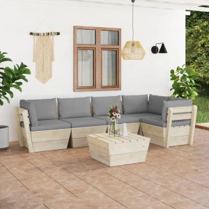 Prolenta Premium - Salon De Jardin Palette 6 Pcs Avec Coussins Bois D'&eacute;pic&eacute;a - Neuf