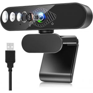 Webcam pour PC avec Micro, 1080P Full HD Cam&eacute;ra Web avec Microphone Antibruit, 360&deg; Rotation USB Cam&eacute;ra PC pour Chat Vid&eacute;o et Enregistrement, Compatible avec Windows, Mac et Android - Neuf