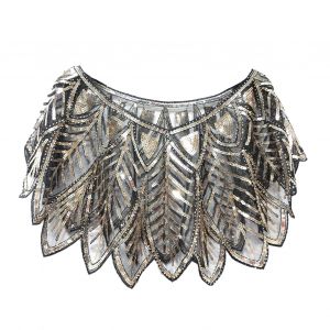 Châle De Fête À Paillettes Pour Femmes, Manteau Court Et Fin D'été, Col En V, Transparent, En Forme De Feuille De Gaze, Capelet Perlé Brodé, Cape Scintillante-Noir Doré - Neuf