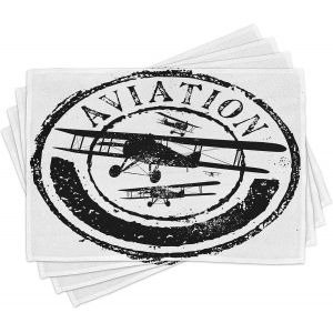Eryi-Vintage Avion Lot De Sets De Table En 4 Pièces, Aviation Retro, Tissu Lavable Pour Salle À Manger Et Cuisine, 30 Cm X 45 Cm, Bleu Marine - Neuf