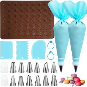 Ayuhr-Tapis De Cuisson Macarons, Avec Poche À Douille Et 12 Douilles, 48 Puits Tapis De Cuisson Silicone, Antiadhésif Tapis De Cuisson Pour Macarons, Pour Chocolat, Gâteaux, Biscuits, 39 X 29 Cm - Neuf
