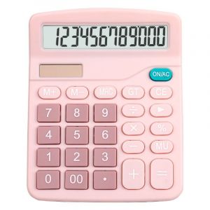 Calculatrice de bureau, calculatrice double puissance à 12 chiffres, grand écran LCD, convient au bureau, à la maison et à l'école (rose) - Neuf