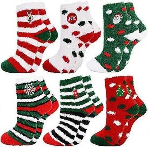 2024 6 Paires Chaussettes De Noël Chaussettes Chaussettes De Noël Moelleuses Drôle D'hiver Chaud Lit Chaussettes Calendrier De L'avent Noël Secret Père Noël Cadeau Pour Les Femmes Dames - Neuf