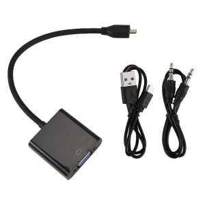 C&acirc;ble adaptateur micro-HDMI vers VGA Convertisseur vid&eacute;o 1080P avec prise audio C&acirc;ble d'alimentation USB pour Xbox Camer - Neuf