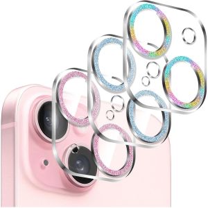 3 Pieces Glossy Camera Lens Protector For Iphone 12/12 Mini,Transparent Acrylic One-Piece Colorful Glitter Decoration For Rear Camera - Neuf