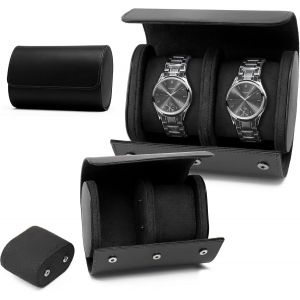 Kal-Boîte À Montres À 2 Emplacements, Coffret À Montres En Cuir Pu, Écrin, Étui À Montre Voyage Oîte De Montres De Voyage Pour Boîte De Rangement,Coussinets Amovibles - Noir - Neuf