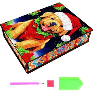 Boîte De Rangement Pour Peinture Au Diamant - Chiot De Noël - Set D'ornements De Noël À Paillettes Sans Poussière - Boîtes De Rangement - Neuf