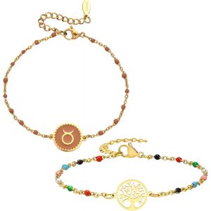 Eryi-2 Bracelets: Zodiaque Et Arbre De Vie, Parure Bijoux Femme En Acier Inoxydable, Multicolore - Idée Cadeau - Neuf