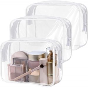 MAA-3 Pièces Trousse de Toilette Transparente, 19 × 13 × 5 cm PVC étanche Trousse de Maquillage Voyage, Sac de Rangment pour Voyage Avion Transparente, Portable Sac Cosmétiques pour Homme, Femme - Neuf