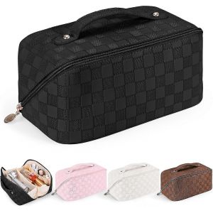 Trousse de toilette carrée pour dames en cuir PU-noir Grand sac à cosmétiques pour hommes Étui à cosmétiques Organisateur de voyage Bagages d'avion pour hommes et femmes - Neuf