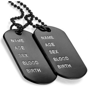 Kal-Collier Homme Pendentif Alliage Double Plaque Dog Tag Nom Blood Style Militaire Argent Noir Charme Bijoux Cadeau Annversaire - Neuf