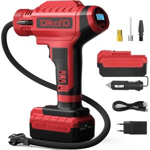 YOHOOLYO Compresseur à Air Portatif Compresseur Voiture 150PSI Gonfleur Pneus Voiture Arrête Automatique avec Ecran LCD Lumière LED Type-C Câble 4 Buses pour Voiture Moto Vélo Balle - Neuf