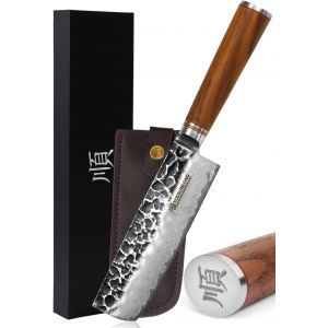 Couteau Nakiri Forgé De 6,5 Pouces/Couperet À Légumes-Japonais Vg-10 67 Couches Acier Ergonomique Manche Damas Acier-Noyer Lame Noire - Neuf