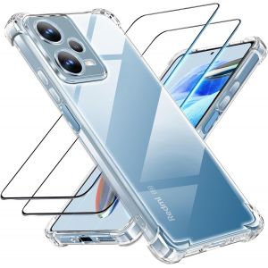 CAUC-3 en 1 Verre Tremp&eacute; et Coque pour Xiaomi Redmi Note 12 Pro 5G / Poco X5 5G (Pas 4G), [Coussin d'air Int&eacute;gr&eacute;] Anti-Jaunissement Souple TPU Bumper Coque Protection, Transparente - Neuf