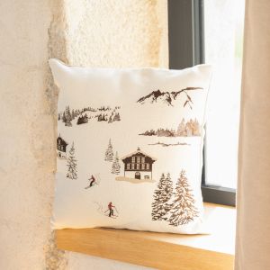 Coussin Jacquard Avec Motif Chalets - Neuf